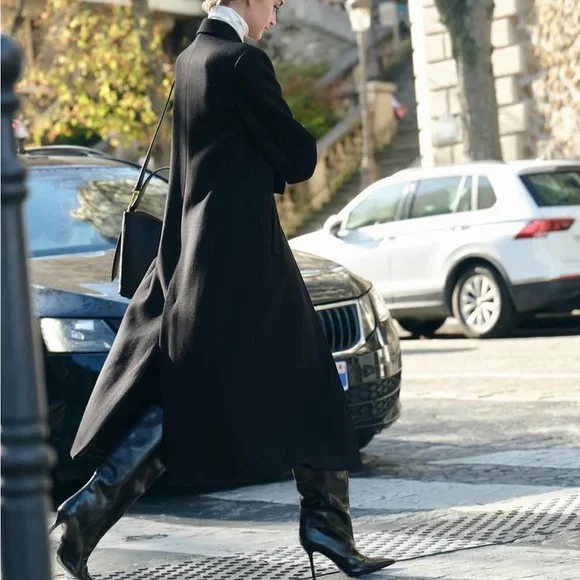 Zara Black Long Dress Pea Coat Size Medium - Picture 9 of 15